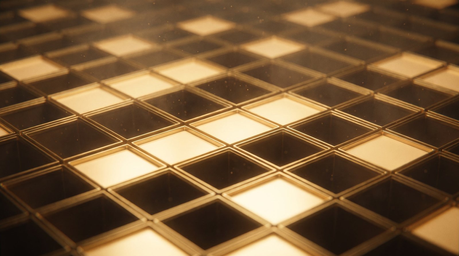 A grid of gold cells, most of them filled with warm light and a few still dark